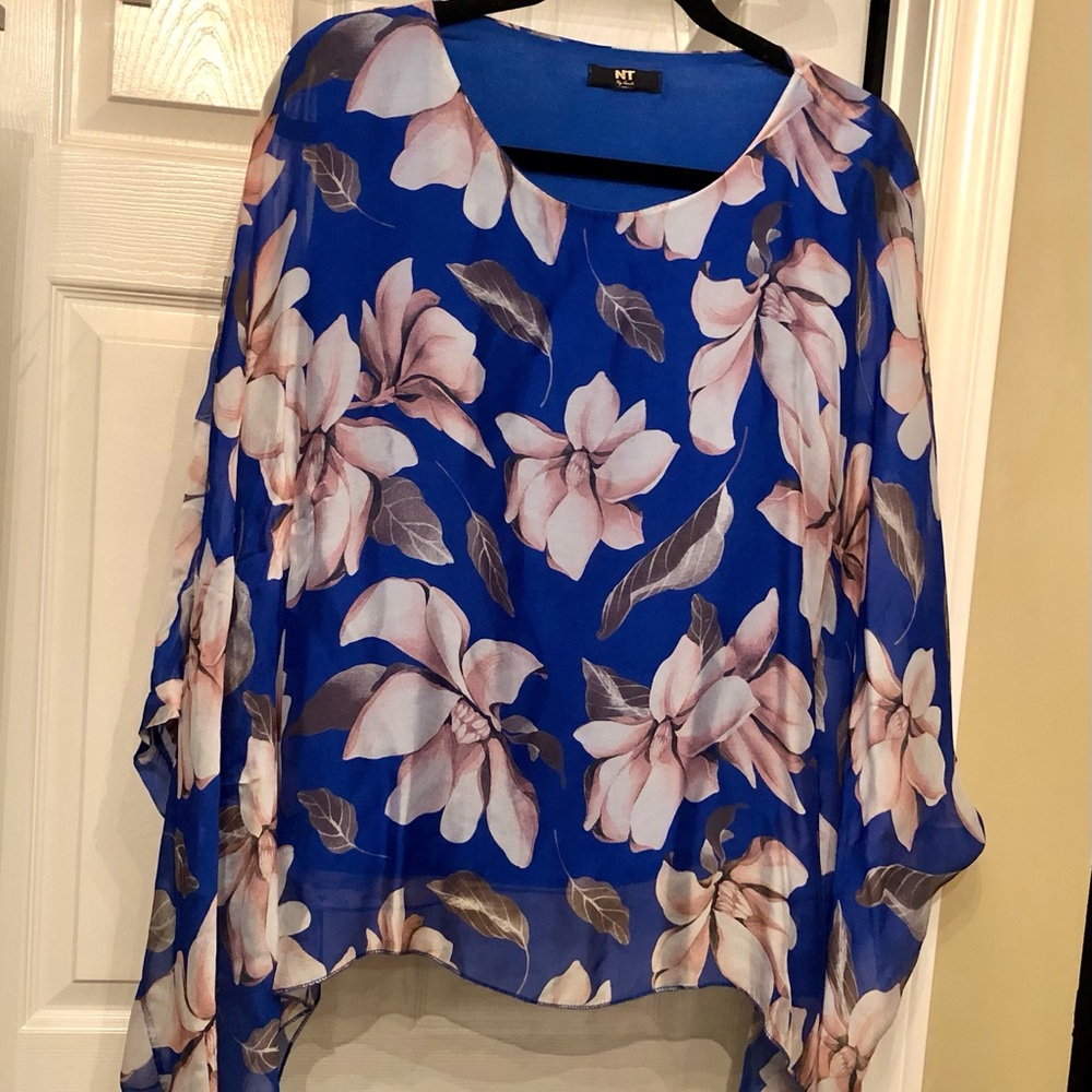 Italian Women's Top with Blue Floral Overlay
Size Large